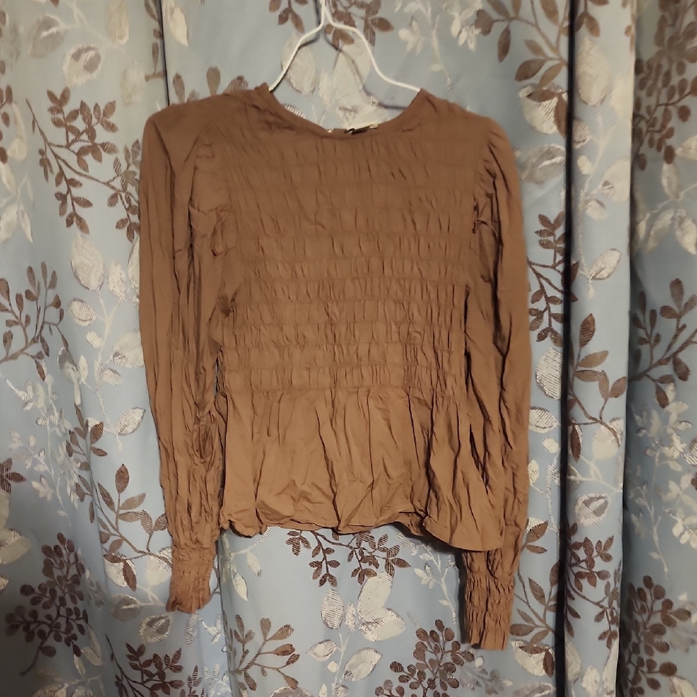a new day Women's Tan Smocked Blouse
